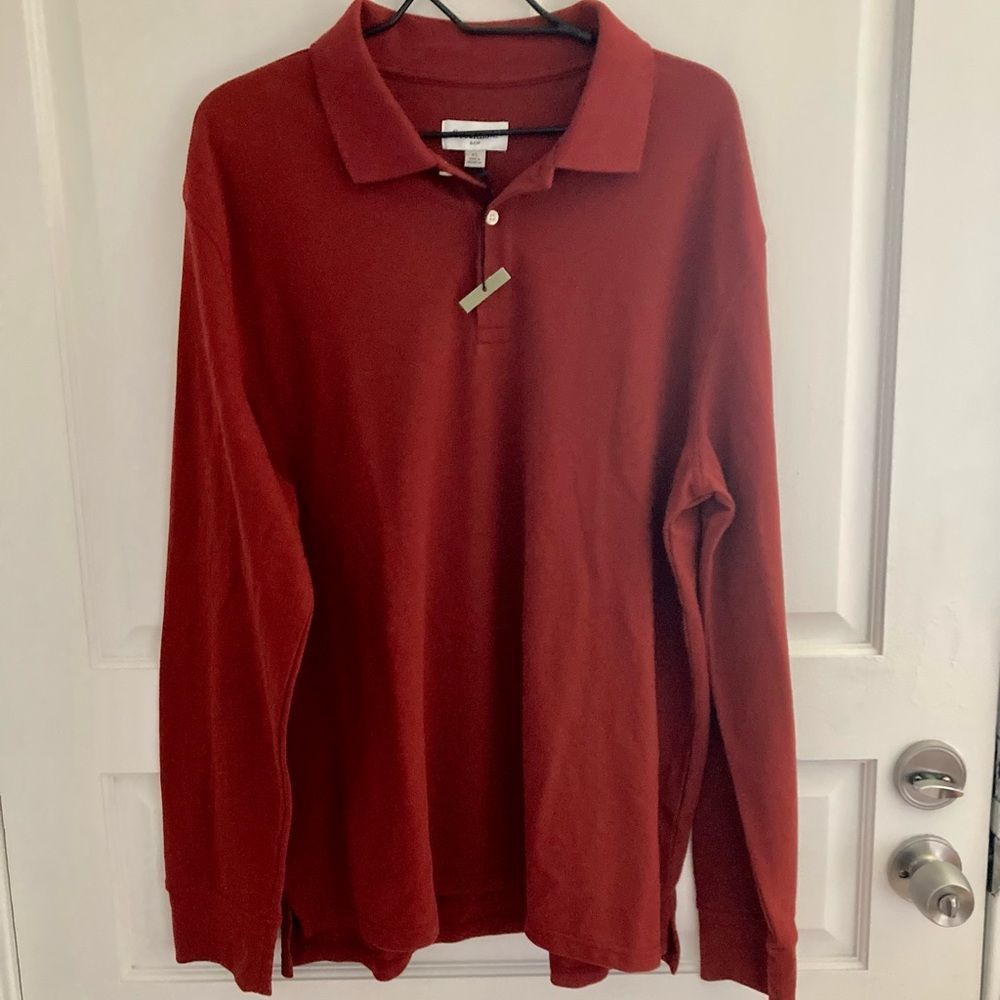 Goodfellow & Co Rust Long Sleeve Polo Shirt Size XL New With Tags - Picture 6 of 8